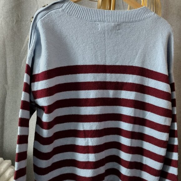 LOFT light blue and burgundy/dark red striped pullover sweater Large  NWT - Picture 9 of 10